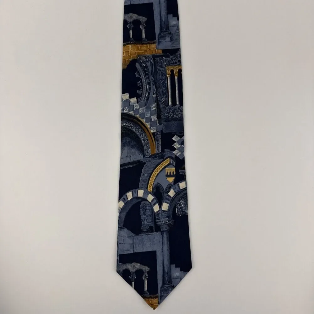 Structure Tie Usa Silk Architecture Gothic Columns Arches Necktie Vtg/Rare